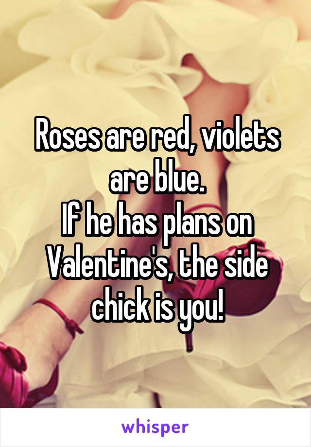 Roses are red, violets are blue.
If he has plans on Valentine's, the side chick is you!