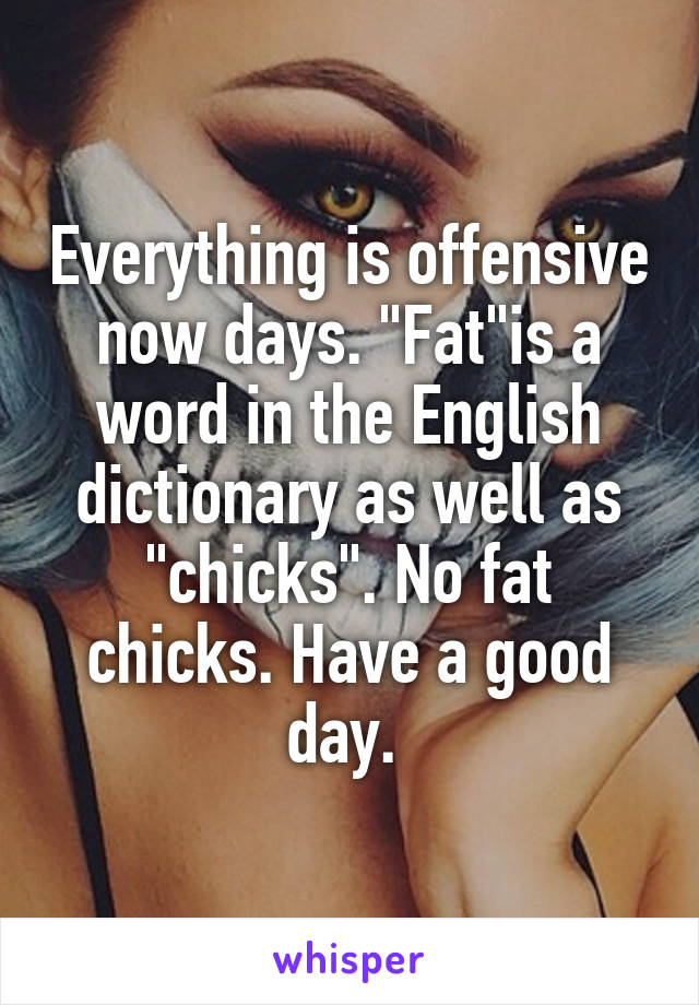 Everything is offensive now days. "Fat"is a word in the English dictionary as well as "chicks". No fat chicks. Have a good day. 