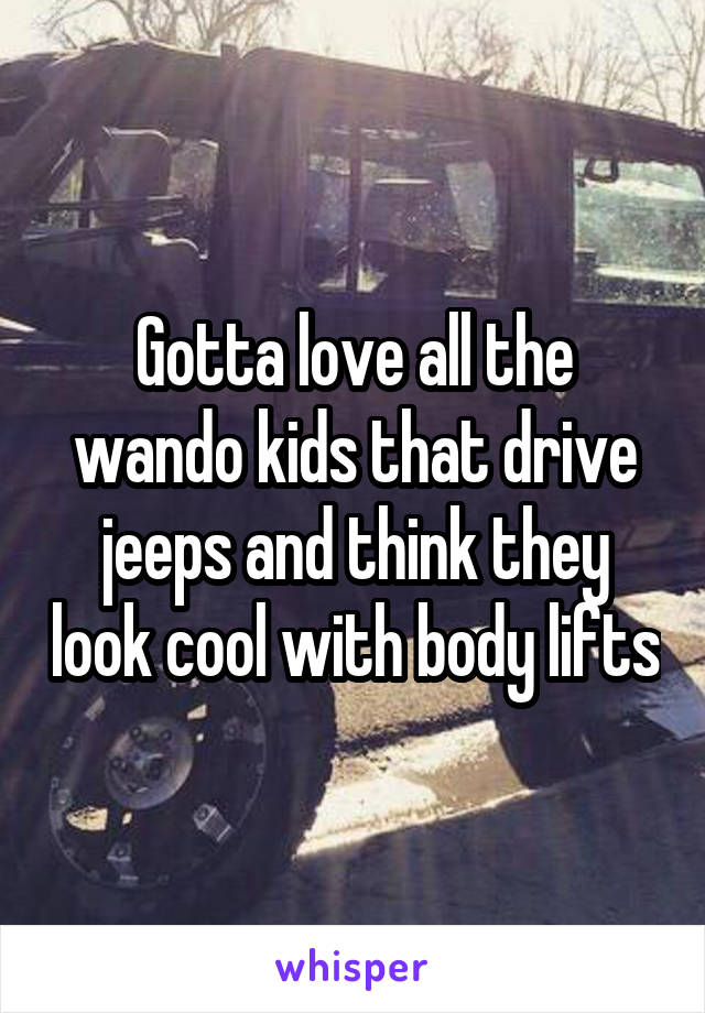 Gotta love all the wando kids that drive jeeps and think they look cool with body lifts
