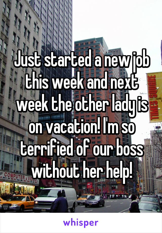 Just started a new job this week and next week the other lady is on vacation! I'm so terrified of our boss without her help!