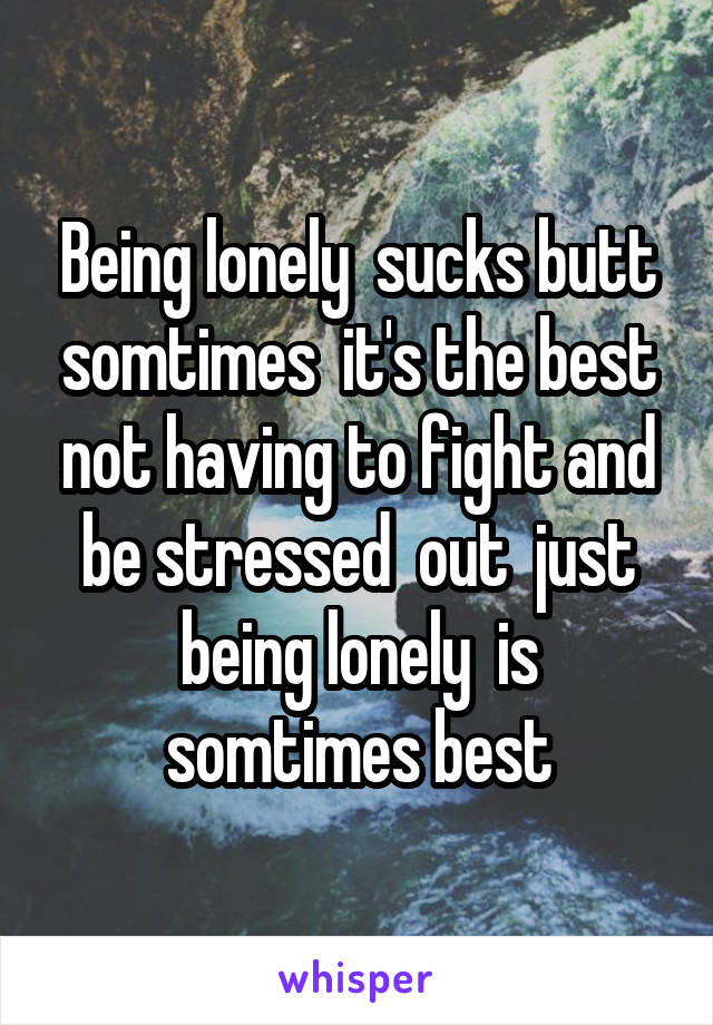Being lonely  sucks butt somtimes  it's the best not having to fight and be stressed  out  just being lonely  is somtimes best