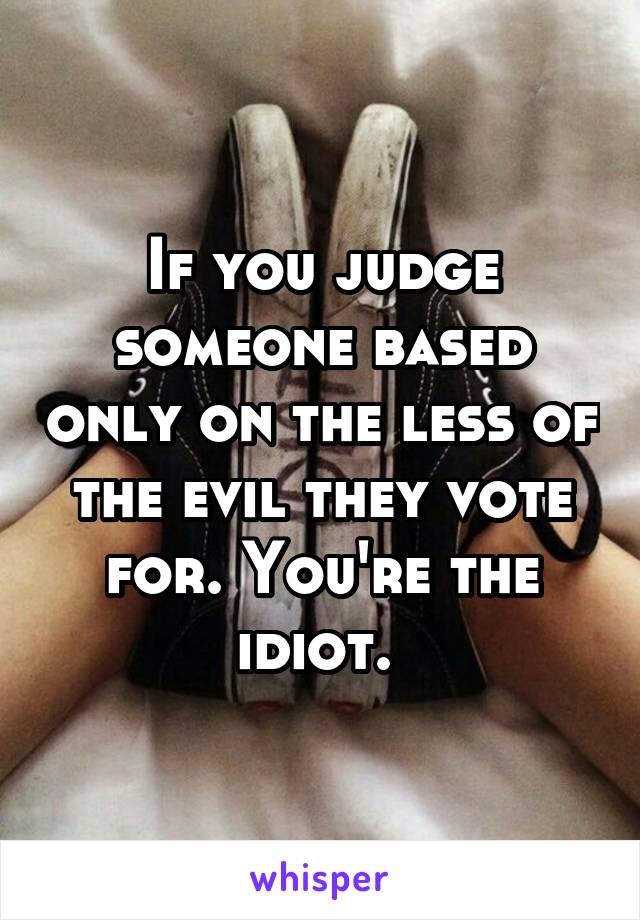 If you judge someone based only on the less of the evil they vote for. You're the idiot. 