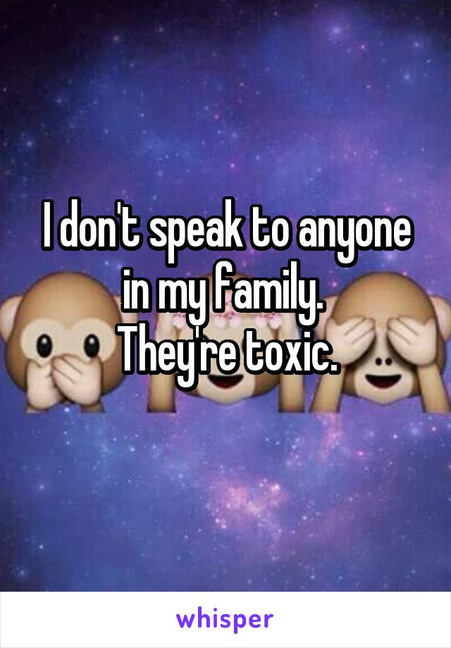 I don't speak to anyone in my family. 
They're toxic.
 