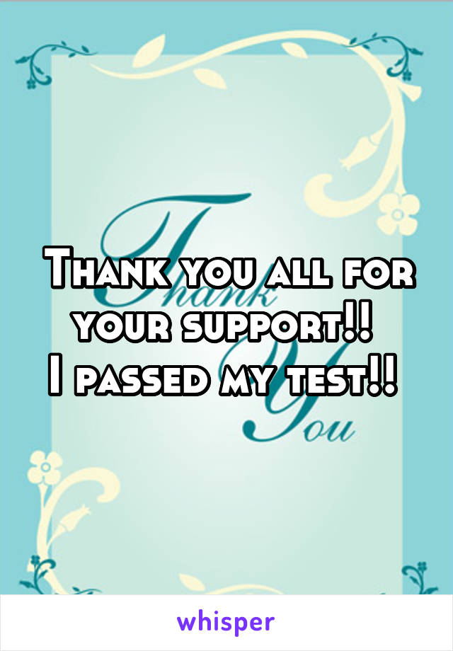 Thank you all for your support!! 
I passed my test!! 
