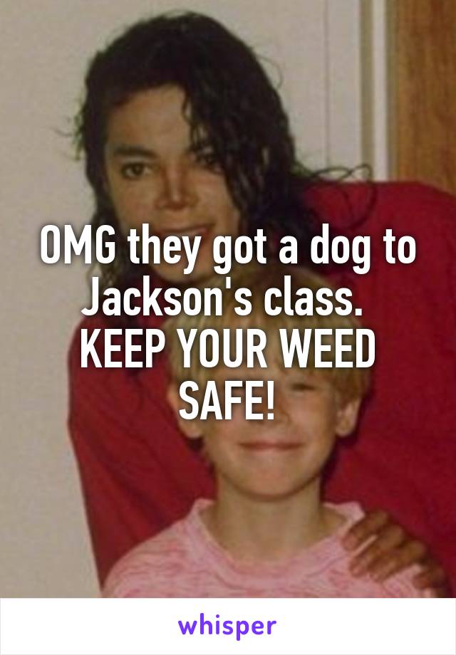 OMG they got a dog to Jackson's class. 
KEEP YOUR WEED SAFE!