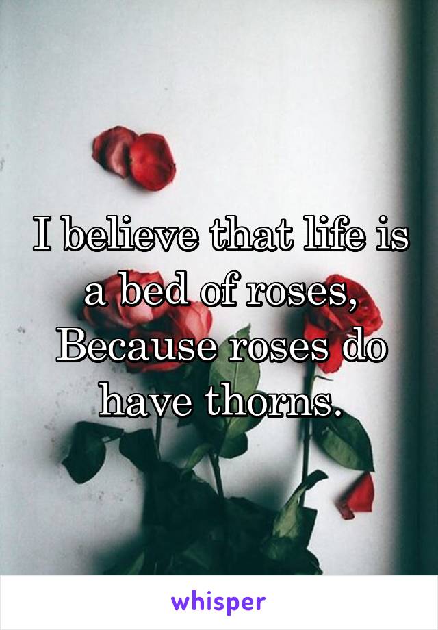 I believe that life is a bed of roses,
Because roses do have thorns.