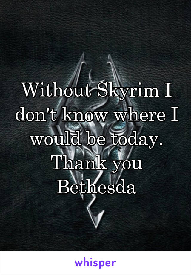 Without Skyrim I don't know where I would be today.
Thank you Bethesda