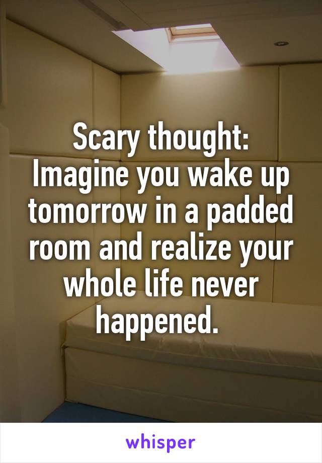 Scary thought:
Imagine you wake up tomorrow in a padded room and realize your whole life never happened. 