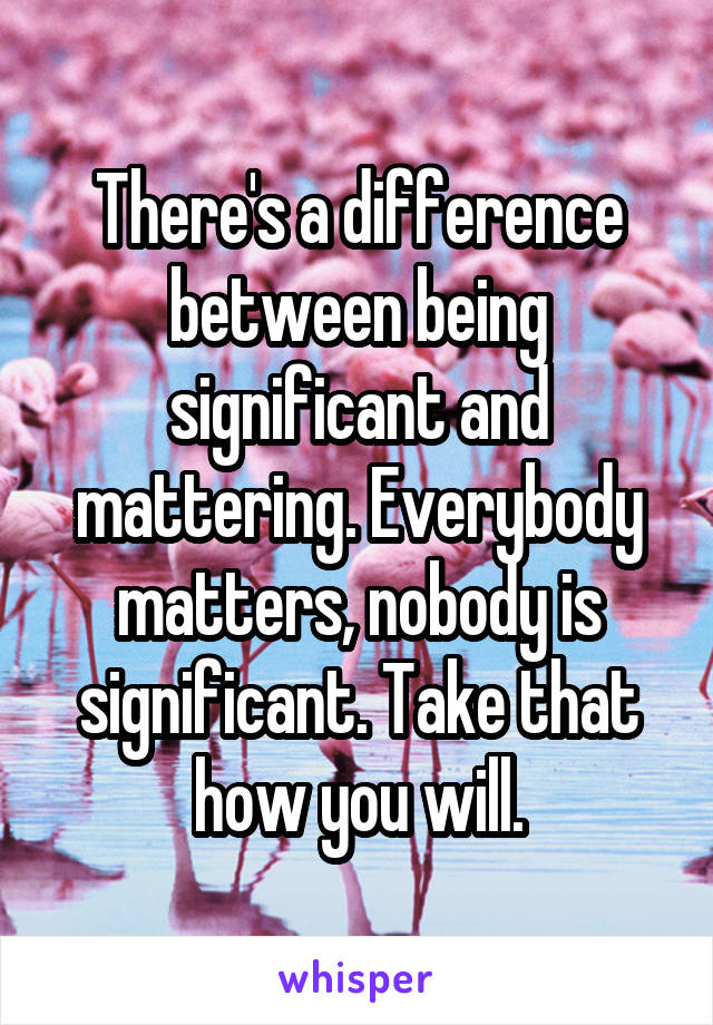 There's a difference between being significant and mattering. Everybody matters, nobody is significant. Take that how you will.