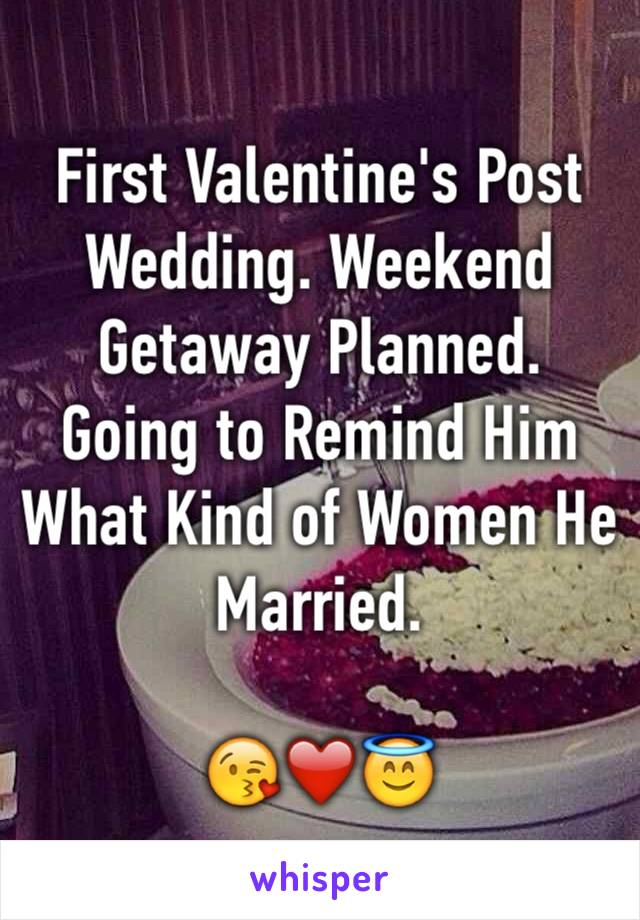 First Valentine's Post Wedding. Weekend Getaway Planned. Going to Remind Him What Kind of Women He Married.

😘❤️😇