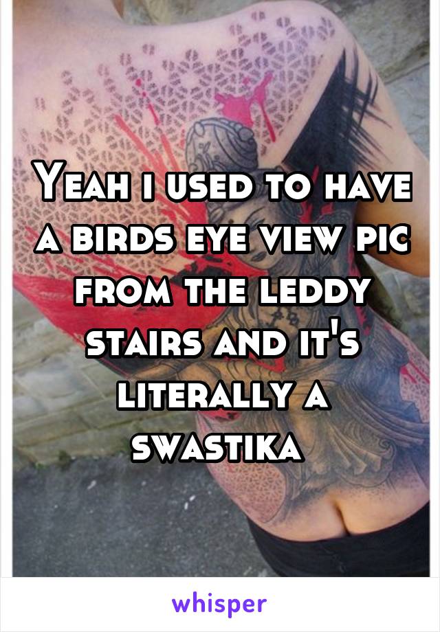 Yeah i used to have a birds eye view pic from the leddy stairs and it's literally a swastika 