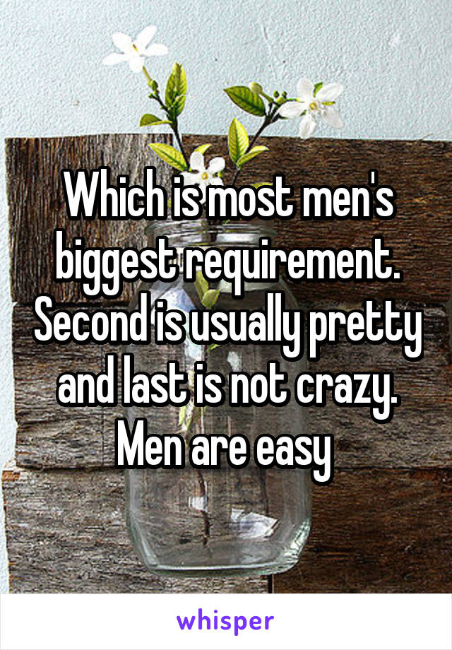 Which is most men's biggest requirement. Second is usually pretty and last is not crazy. Men are easy 