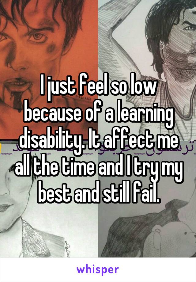 I just feel so low because of a learning disability. It affect me all the time and I try my best and still fail.