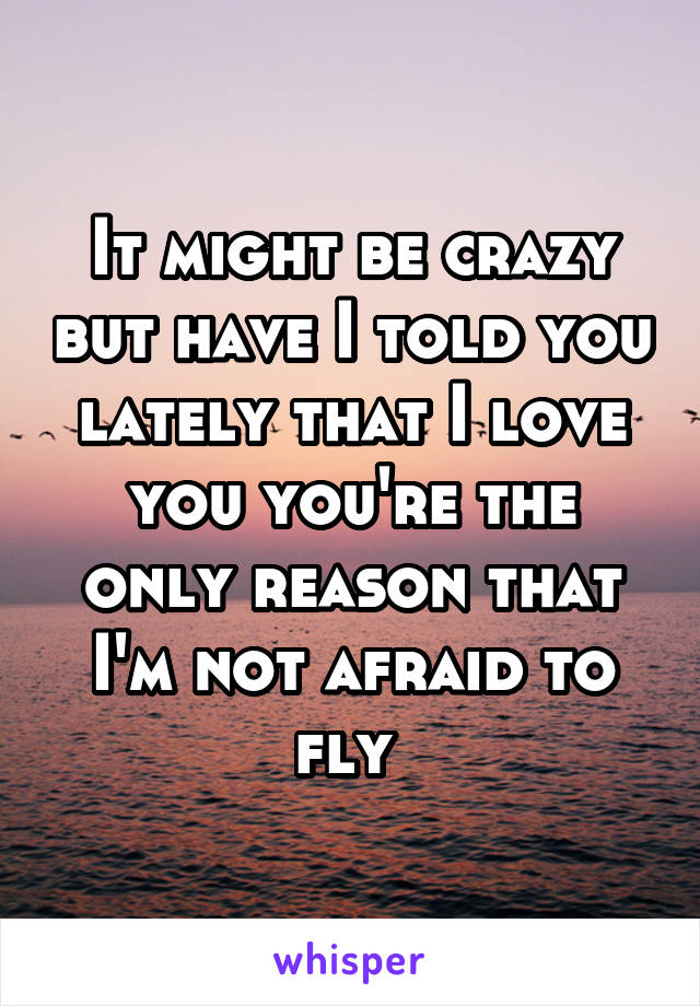 It might be crazy but have I told you lately that I love you you're the only reason that I'm not afraid to fly 