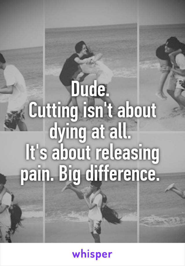 Dude. 
Cutting isn't about dying at all. 
It's about releasing pain. Big difference. 