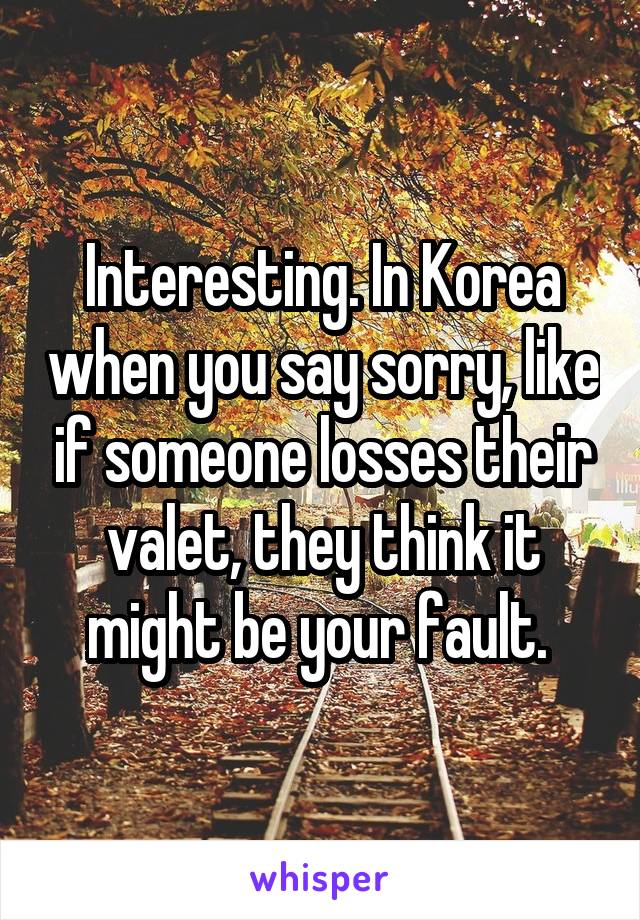 Interesting. In Korea when you say sorry, like if someone losses their valet, they think it might be your fault. 
