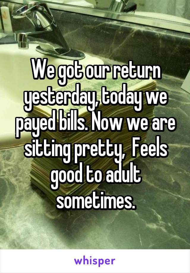We got our return yesterday, today we payed bills. Now we are sitting pretty,  Feels good to adult sometimes.