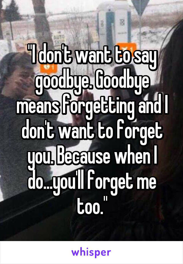 "I don't want to say goodbye. Goodbye means forgetting and I don't want to forget you. Because when I do...you'll forget me too."