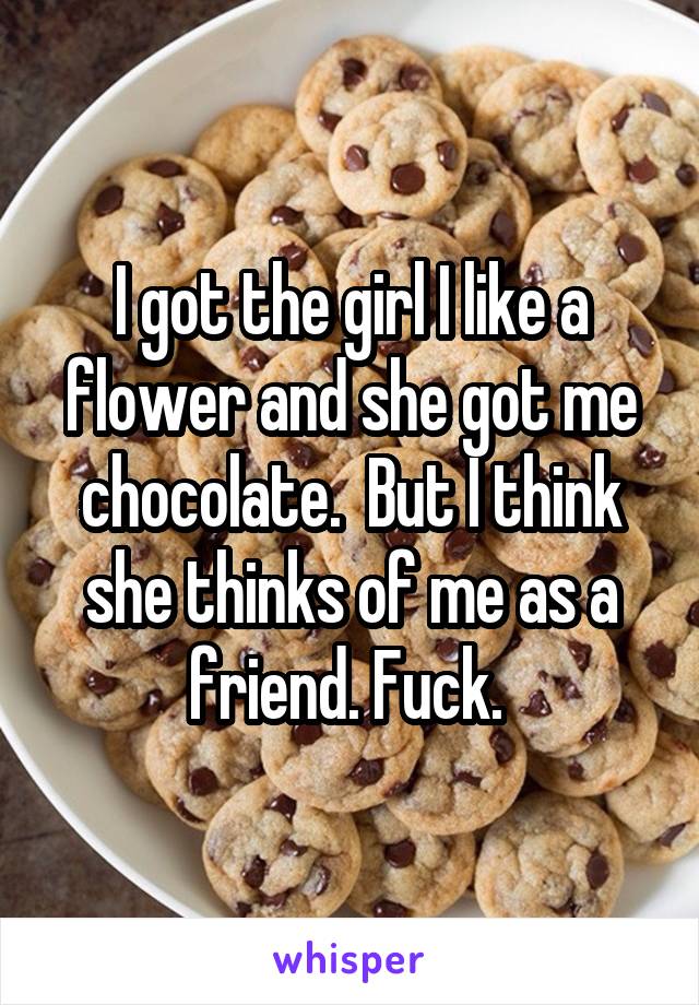 I got the girl I like a flower and she got me chocolate.  But I think she thinks of me as a friend. Fuck. 