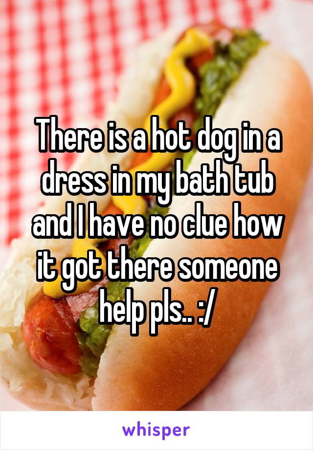 There is a hot dog in a dress in my bath tub and I have no clue how it got there someone help pls.. :/