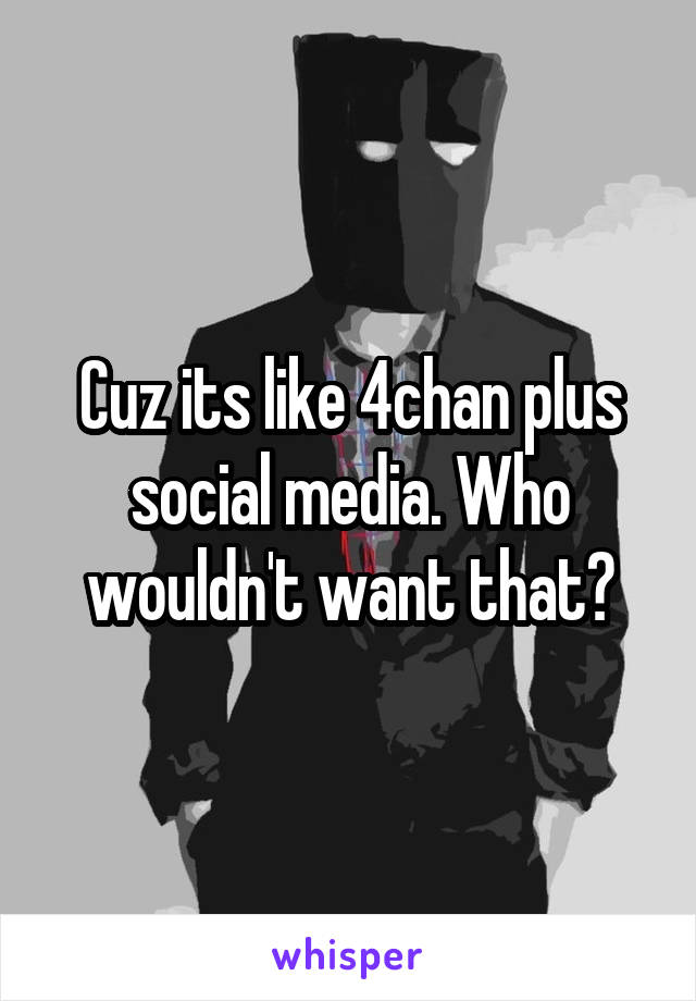 Cuz its like 4chan plus social media. Who wouldn't want that?