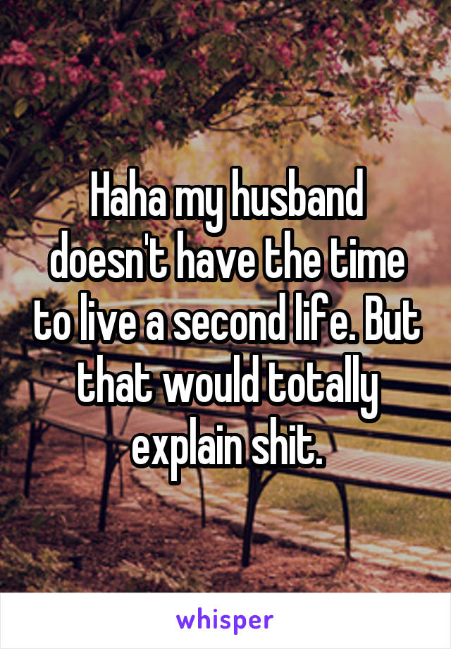 Haha my husband doesn't have the time to live a second life. But that would totally explain shit.