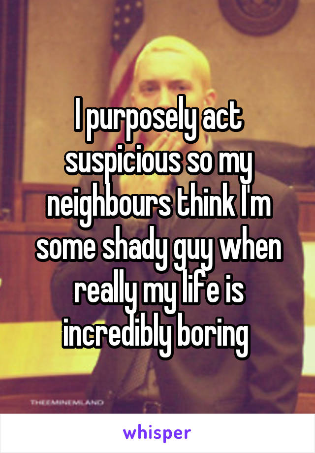 I purposely act suspicious so my neighbours think I'm some shady guy when really my life is incredibly boring 