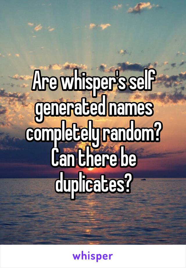 Are whisper's self generated names completely random? Can there be duplicates?