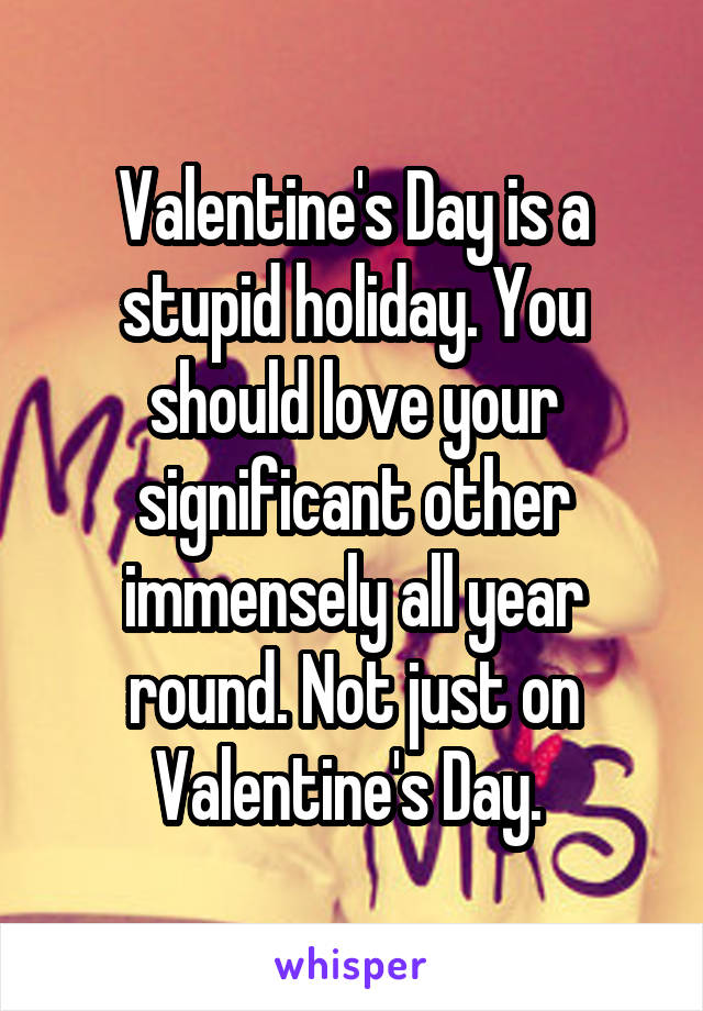 Valentine's Day is a stupid holiday. You should love your significant other immensely all year round. Not just on Valentine's Day. 