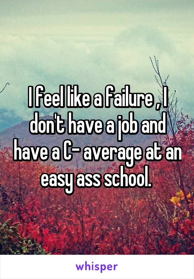 I feel like a failure , I don't have a job and have a C- average at an easy ass school. 