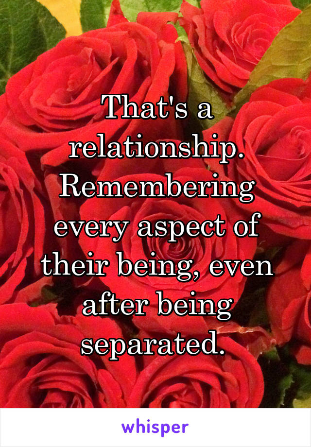 That's a relationship. Remembering every aspect of their being, even after being separated. 
