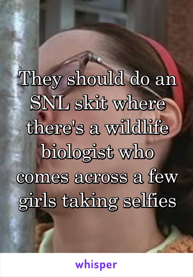 They should do an SNL skit where there's a wildlife biologist who comes across a few girls taking selfies