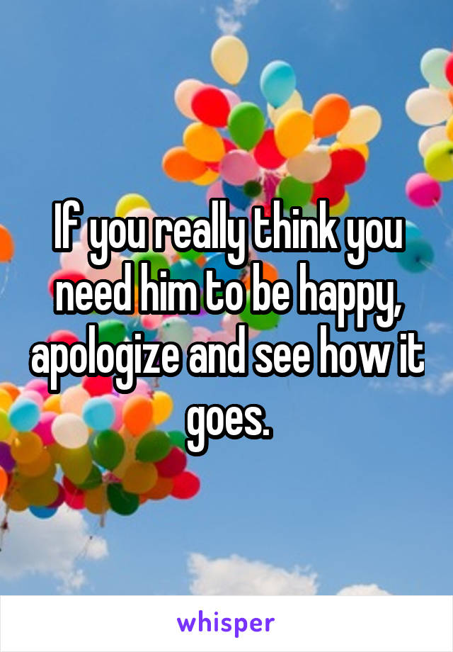 If you really think you need him to be happy, apologize and see how it goes.