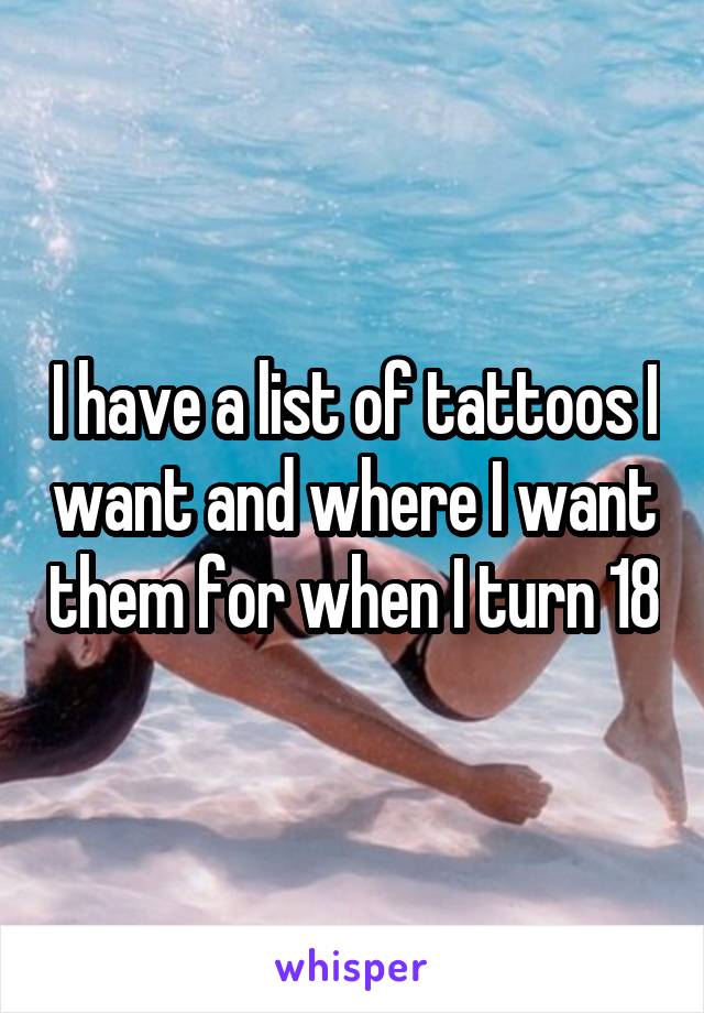 I have a list of tattoos I want and where I want them for when I turn 18
