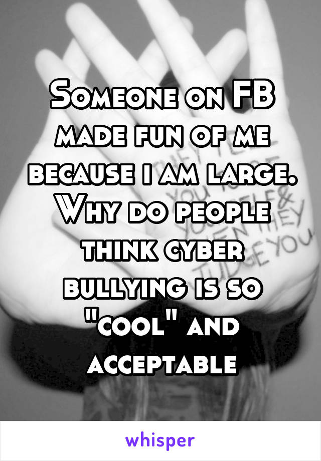 Someone on FB made fun of me because i am large. Why do people think cyber bullying is so "cool" and acceptable