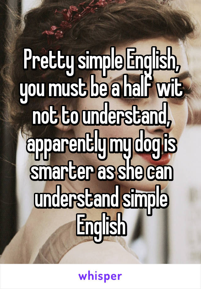 Pretty simple English, you must be a half wit not to understand, apparently my dog is smarter as she can understand simple English