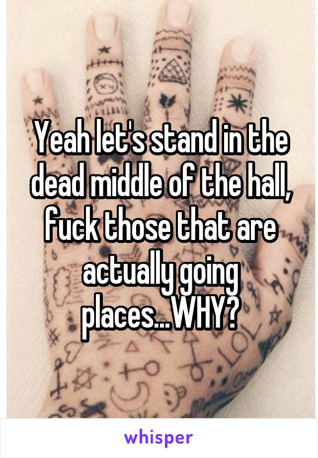Yeah let's stand in the dead middle of the hall, fuck those that are actually going places...WHY?