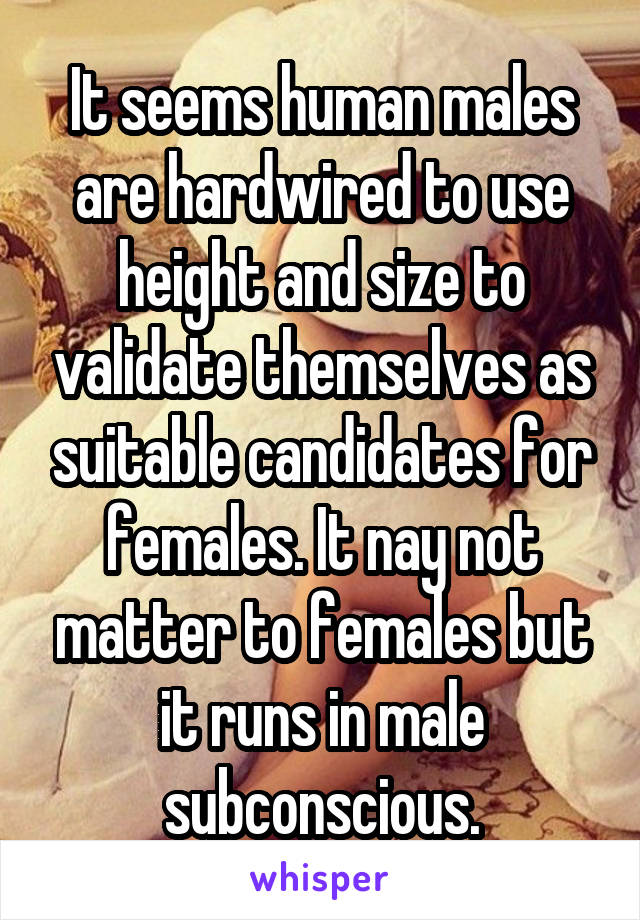 It seems human males are hardwired to use height and size to validate themselves as suitable candidates for females. It nay not matter to females but it runs in male subconscious.