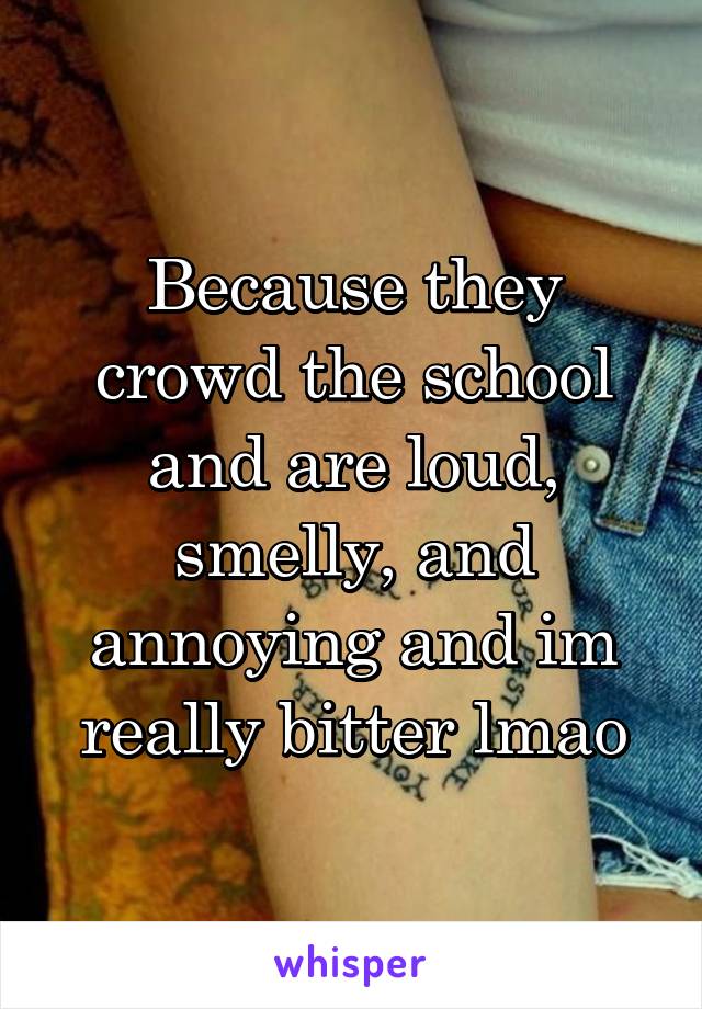 Because they crowd the school and are loud, smelly, and annoying and im really bitter lmao