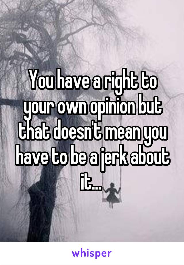You have a right to your own opinion but that doesn't mean you have to be a jerk about it... 