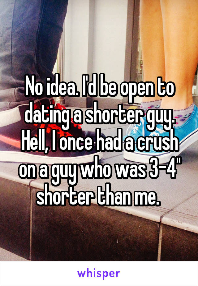 No idea. I'd be open to dating a shorter guy. Hell, I once had a crush on a guy who was 3-4" shorter than me. 