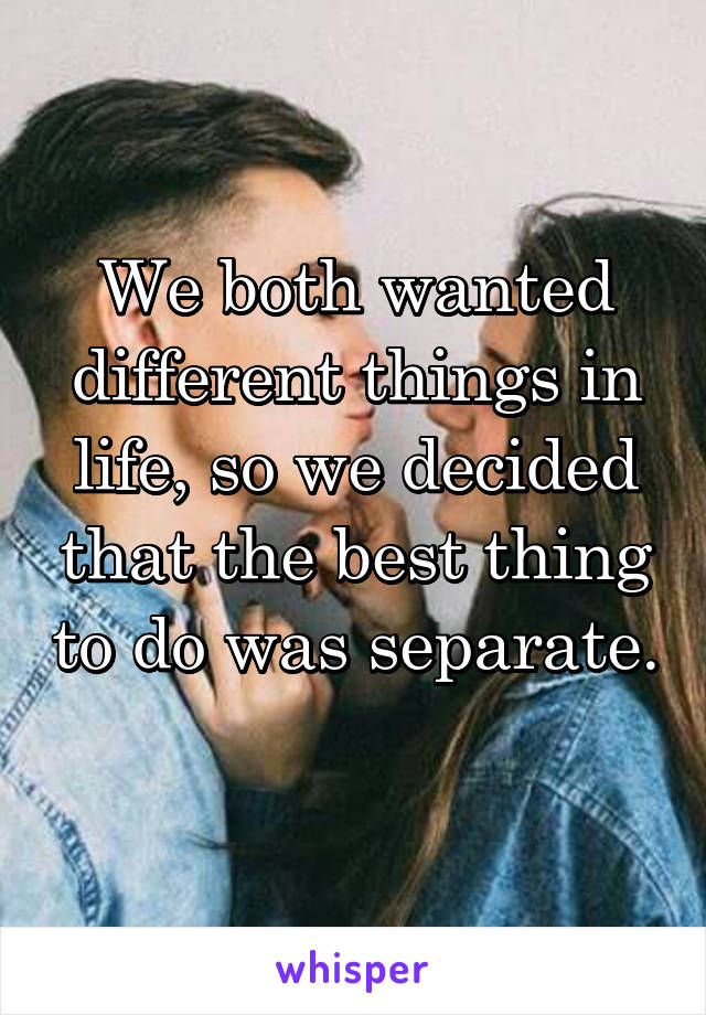 We both wanted different things in life, so we decided that the best thing to do was separate. 