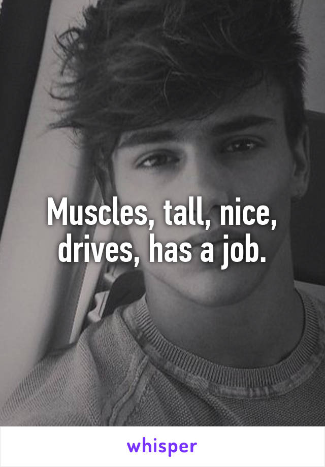 Muscles, tall, nice, drives, has a job.