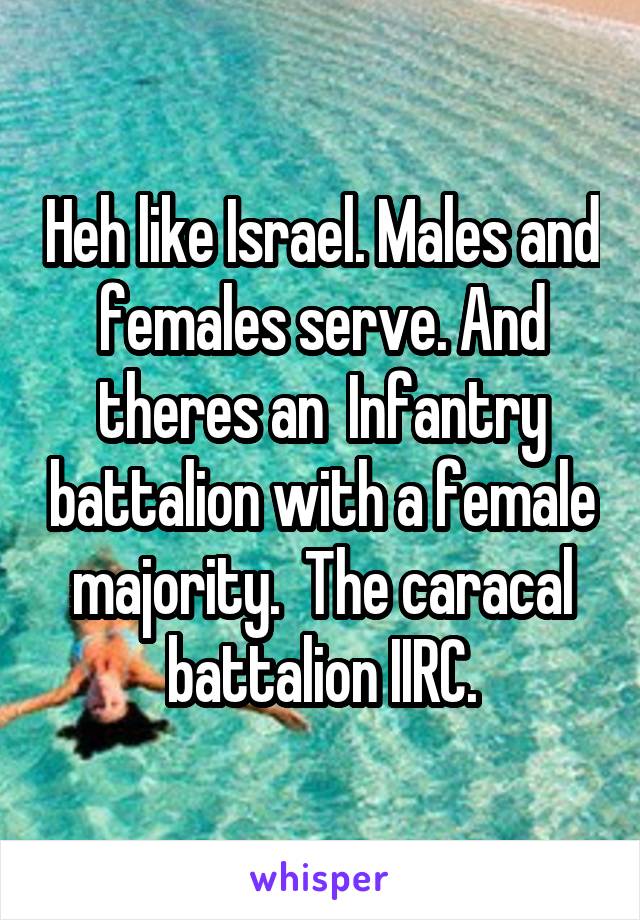 Heh like Israel. Males and females serve. And theres an  Infantry battalion with a female majority.  The caracal battalion IIRC.