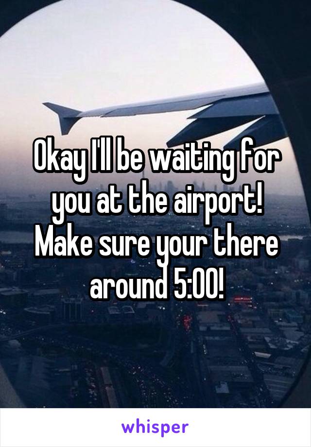 Okay I'll be waiting for you at the airport! Make sure your there around 5:00!