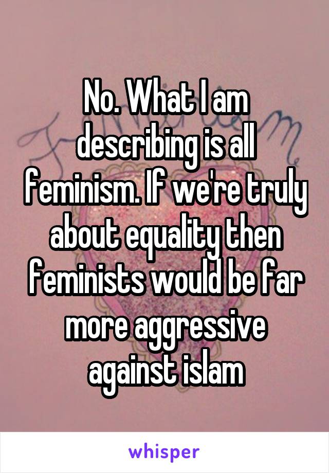 No. What I am describing is all feminism. If we're truly about equality then feminists would be far more aggressive against islam