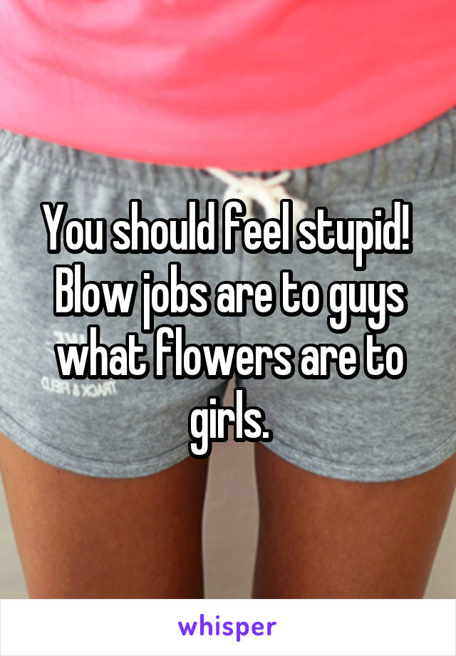 You should feel stupid! 
Blow jobs are to guys what flowers are to girls.