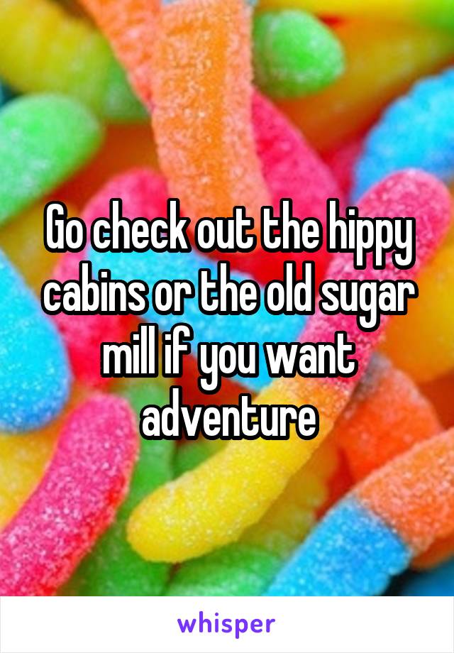 Go check out the hippy cabins or the old sugar mill if you want adventure