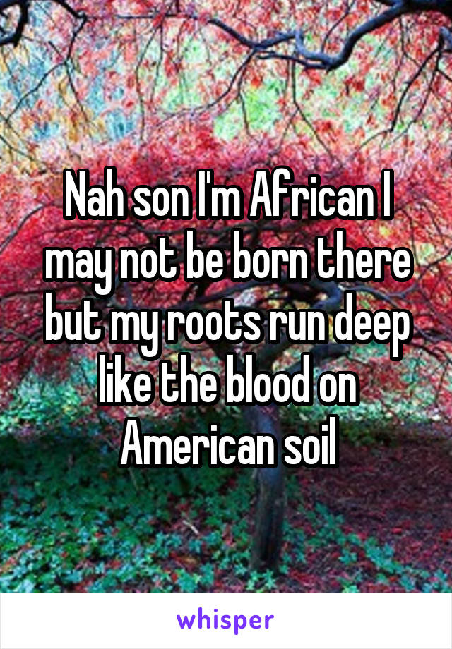 Nah son I'm African I may not be born there but my roots run deep like the blood on American soil