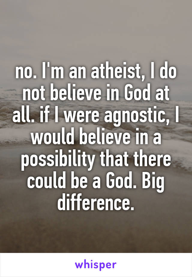 no. I'm an atheist, I do not believe in God at all. if I were agnostic, I would believe in a possibility that there could be a God. Big difference.